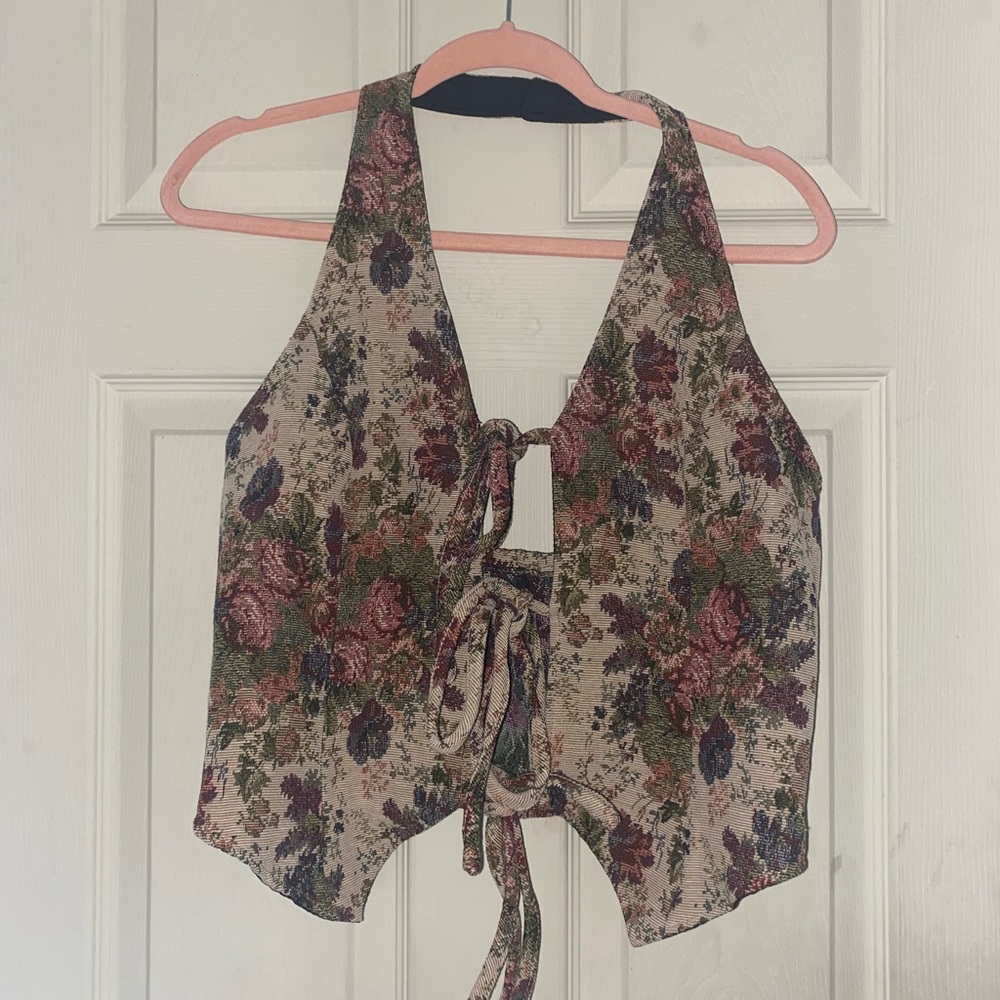 Floral Tie Front Halter Top